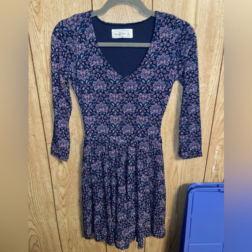 Abercrombie & Fitch 3/4 Sleeve Fit and Flare Floral Mesh Skater Dress